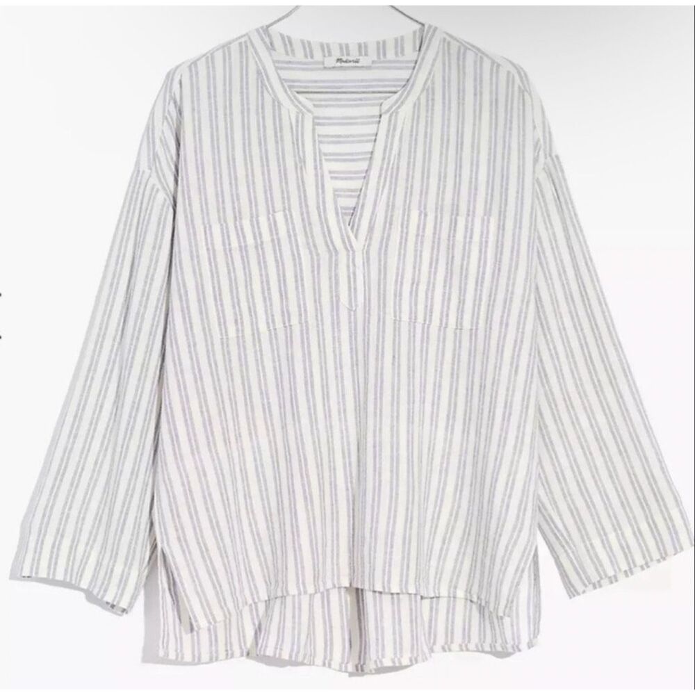 Madewell Linen-Blend Lakeline Popover Shirt distant grove new - Picture 7 of 7